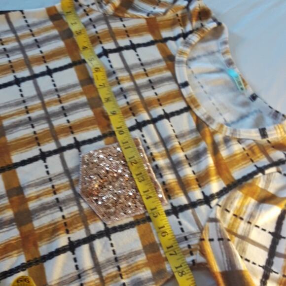 Womens Sz L Plaid Sequin Stretchy Long Sleeve Made in USA Tee Shirt - Picture 7 of 10